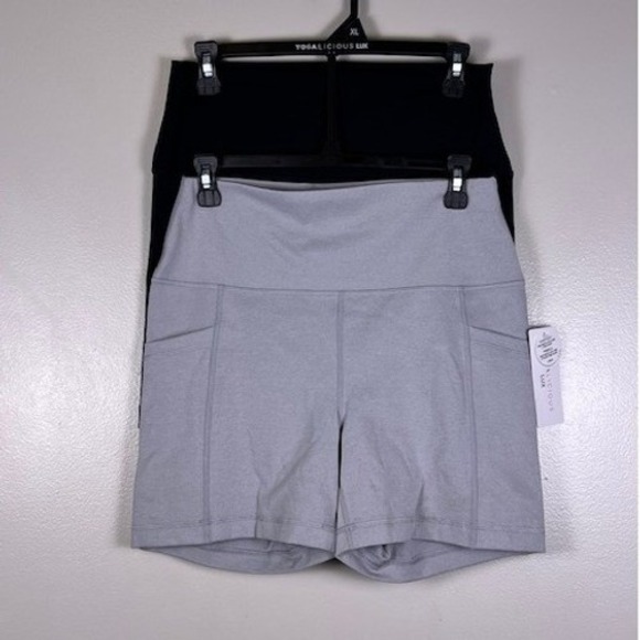 Yogalicious Lux Womens High Waist Biker Shorts 2 Pack Black Grey Size Medium - Picture 4 of 16